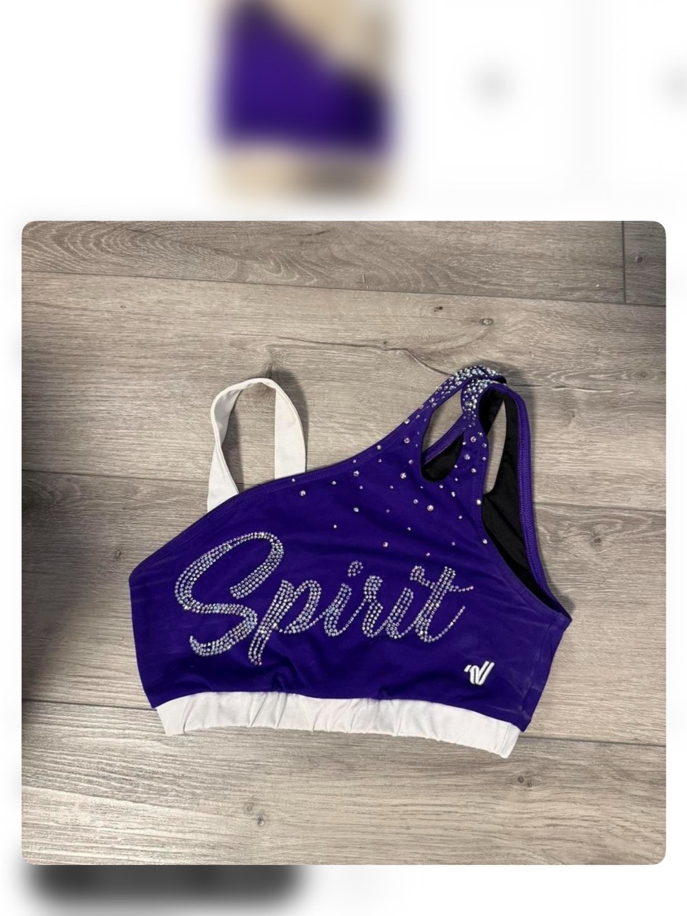 Varsity Purple Rhinestone 'Spirit' One-Shoulder Sports Bra with White Band